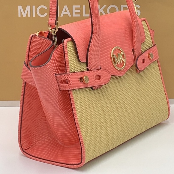 MICHAEL KORS CARMEN MEDIUM FLAP MESSENGER SATCHEL BAG GRAPEFRUIT COLOR - Picture 6 of 16